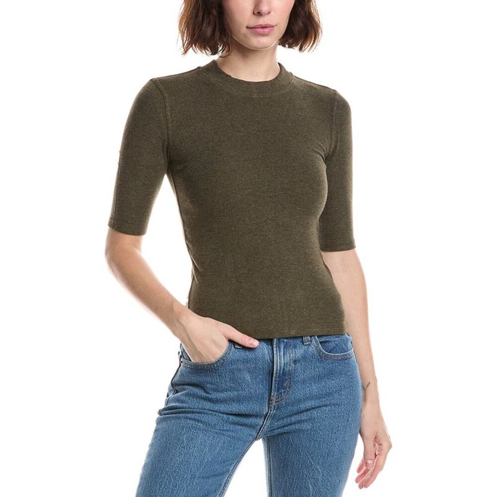 Frame Denim Womens The Heather Rib Crew T-Shirt, Gray